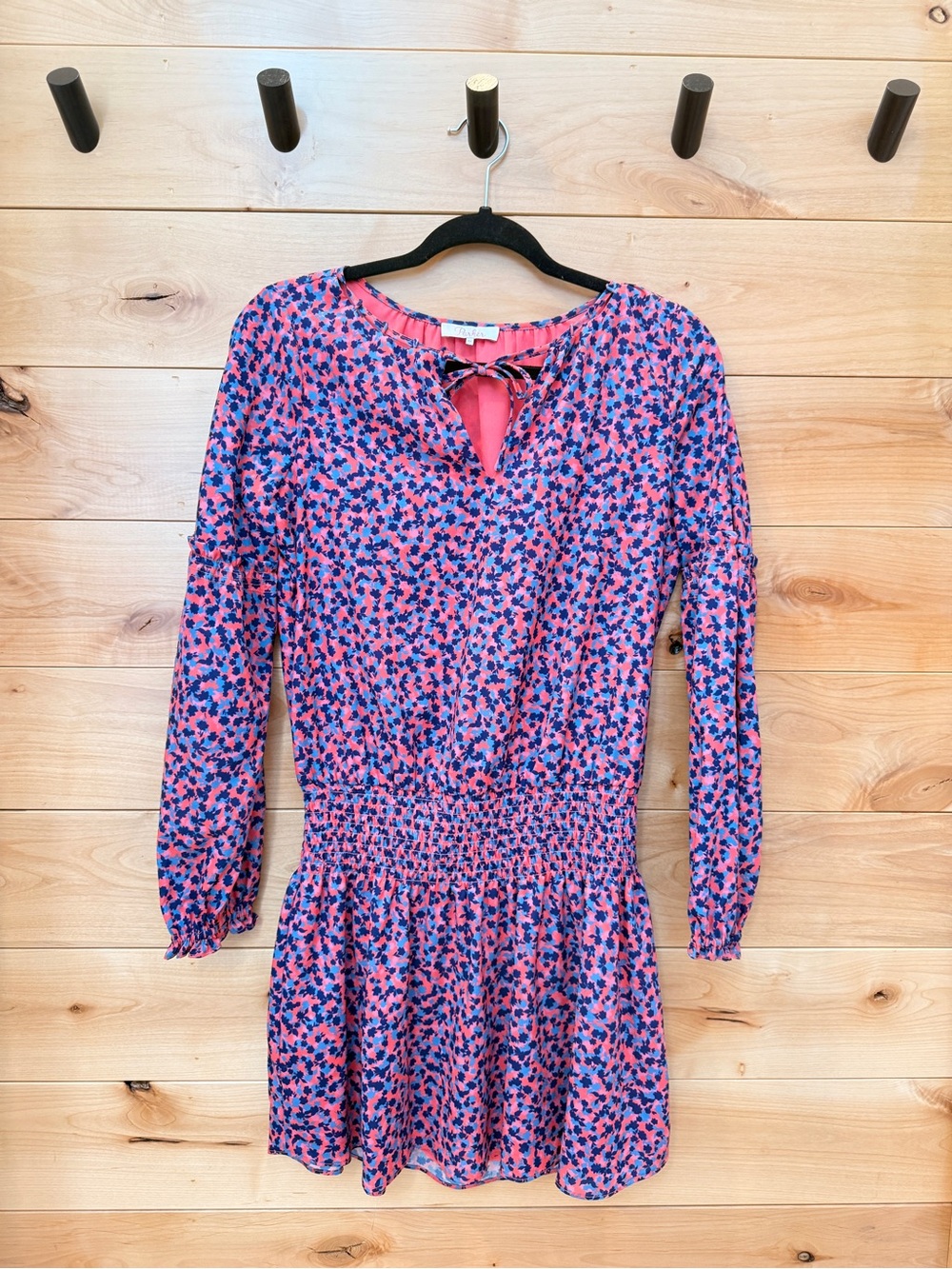 Parker Pink and Navy Floral Long Sleeve Drop waist Dress